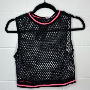 Black Fishnet Tank with Pink Strip Detail